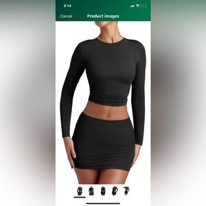 Black Long Sleeve Crop Top and Skirt Set Amazon NEW